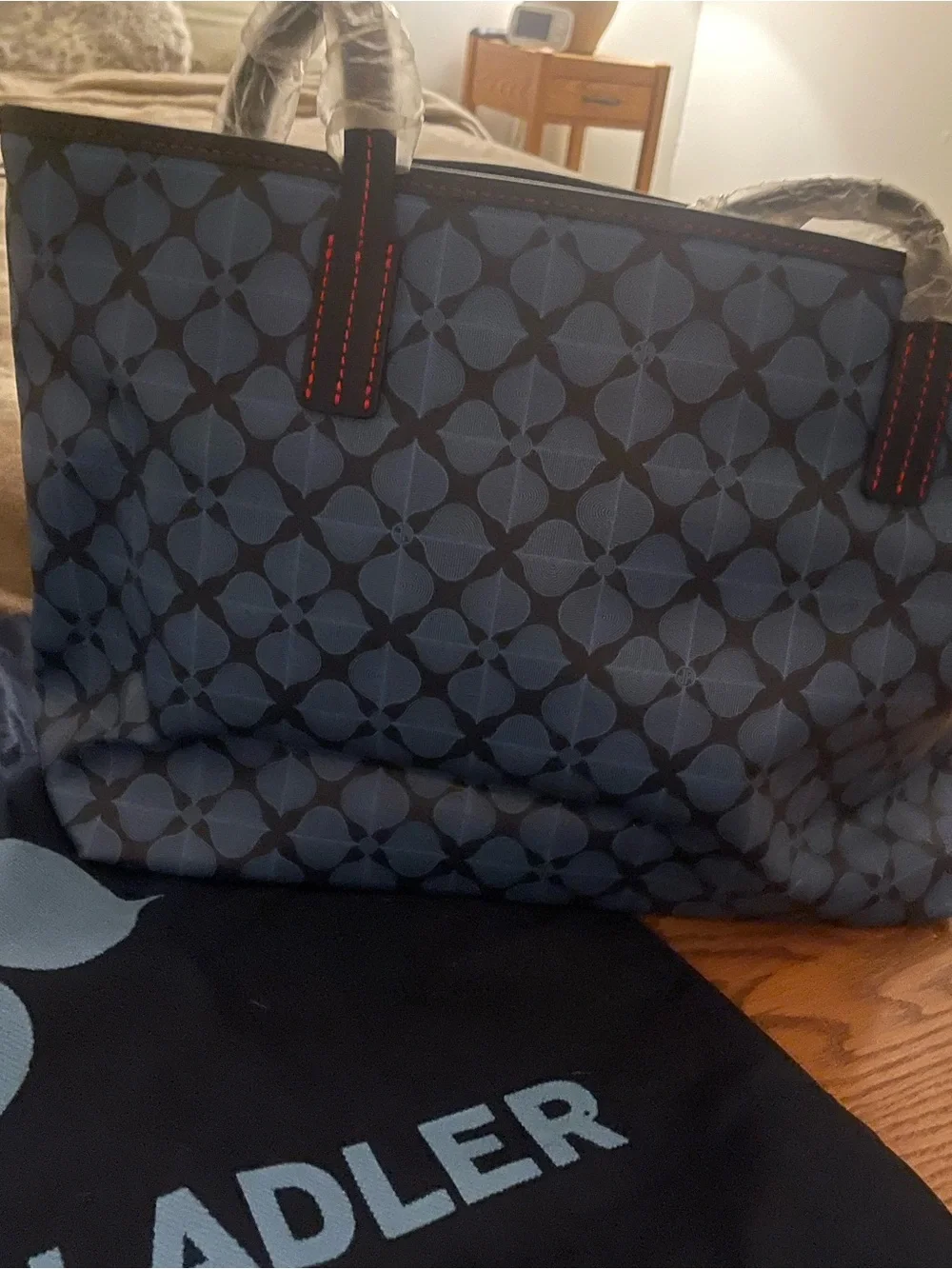 Jonathan Adler Navy Geometric Tote with Red Stitching